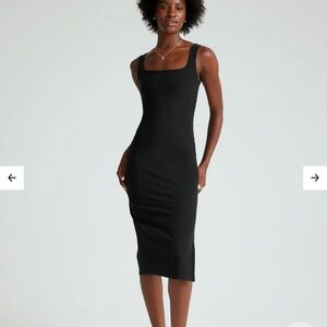 Beyond Yoga Black Square-Neck Midi Bodycon Dress